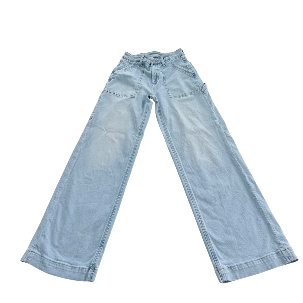 American Eagle Carpenter Wide Leg Jean Womens 00 Light Wash Blue Stretch Utility